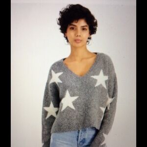 NWT. Hippie Rose :Star V~Neck Grey/ Ivory Sweater. XS